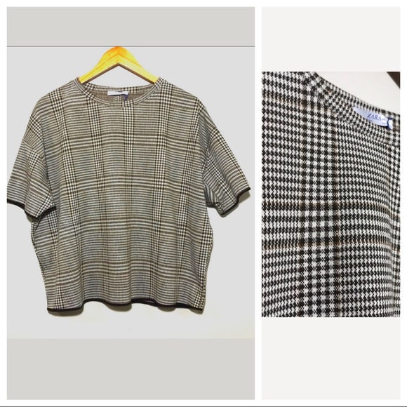 Zara Houndstooth Checked Oversized Top - Picture 1 of 6